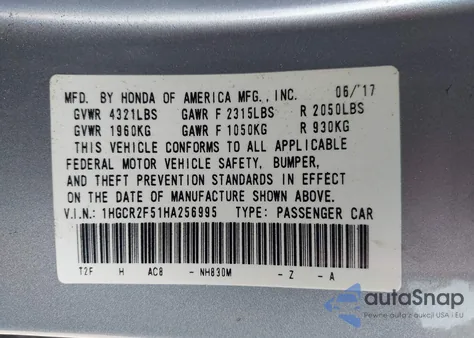 2017 Honda Accord Sport z USA, uszkodzony, nr VIN 1HGCR2F51HA256995